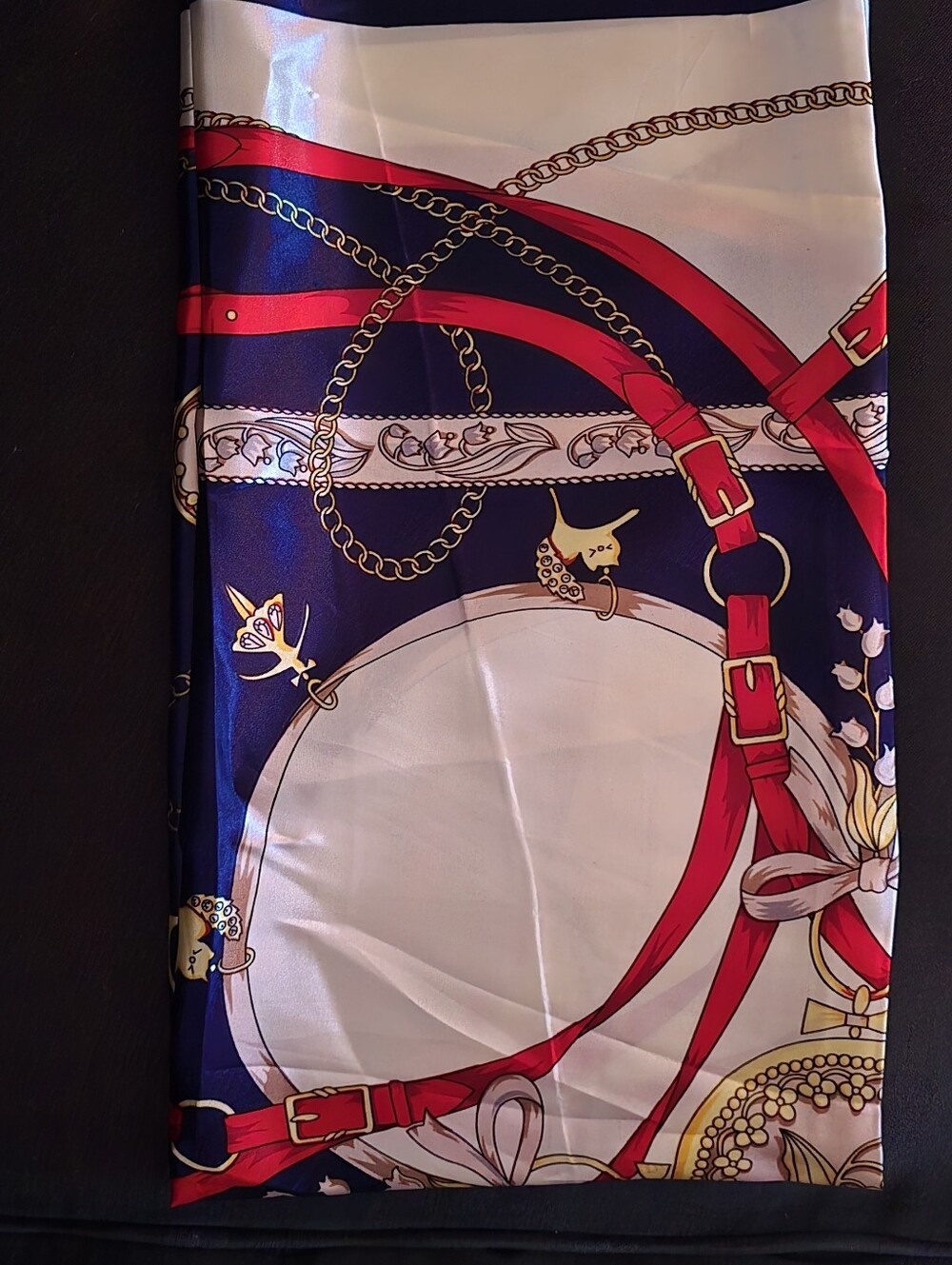 Elegant Navy and Red Silk Scarf Tote - Women's Bag Accessory